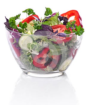 Glass bowl with vegetables for a salad