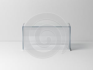 Glass box Mockup with white podium for product presentation or scale car model