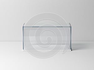 Glass box Mockup with white podium for product presentation or scale car model photo