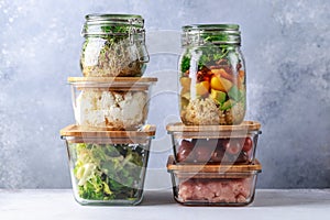 Glass boxes and cans with fresh food refrigerator storage concept decanting