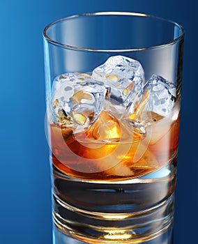 Glass of brandy with ice