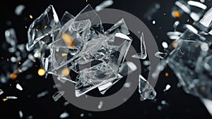 Glass breaking and exploding on black background