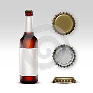Glass Brown Bottle Dark Beer with label and Caps