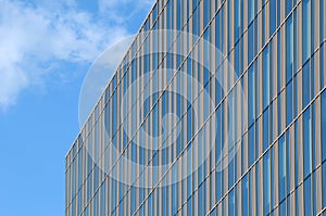 Glass building with golden stripes