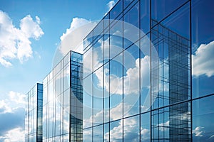 glass building with reflection of sky and clouds office building Corporate building Highrise glass building