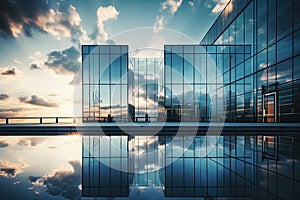 glass building with reflection of sky and clouds office building Corporate building Highrise glass building