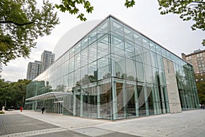 Glass building showcasing modern structural design