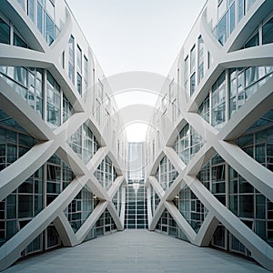 Glass buildings with converging lines are a defining feature of modern urban landscapes