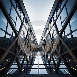 Glass buildings with converging lines are a defining feature of modern urban landscapes