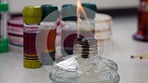 Glass bulb with a wick. chemical laboratory.