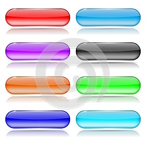 Glass button with reflection. Set of coloreds shiny web 3d icons