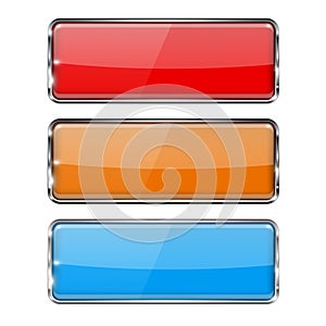 Glass buttons. Rectangle 3d buttons with metal frame