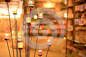 Glass candles arranged for decoration in the shop