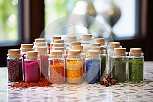 glass canisters filled with colorful spices