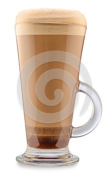 Glass of cappuccino, coffee based drink, with milk and steamed milk foam. File contains clipping path photo