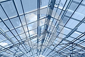 glass ceiling of contemporary greenhouse. steel roof trusses details .