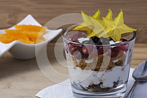 Glass with cereals and fruits