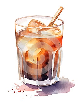 Glass of chai tea watercolor illustration - Generative AI.