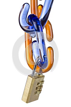 Glass chain links and combination lock