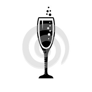 Glass of champagne sign icon. Sparkling wine with bubbles