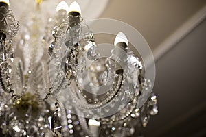 Glass chandelier. Ceiling light source