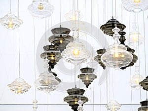 Glass chandeliers. photo