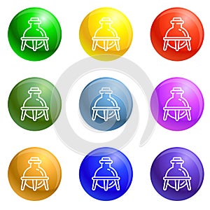 Glass chemistry flask icons set vector