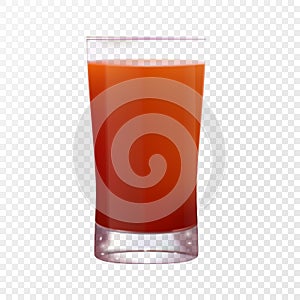 Glass of cherry, granat, blood or tomato red juice. Realistic illustration.