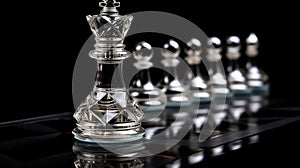 glass chess pieces on board in dark