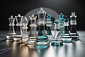 glass chess pieces on a dark background, the concept of business strategy. ai generative