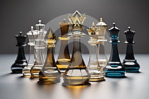 glass chess pieces on a dark background, the concept of business strategy. ai generative