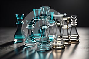 glass chess pieces on a dark background, the concept of business strategy. ai generative