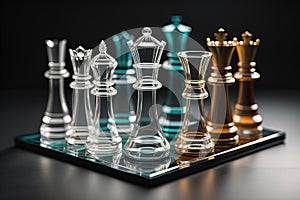 glass chess pieces on a dark background, the concept of business strategy. ai generative