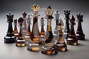 glass chess pieces on a dark background, the concept of business strategy. ai generative