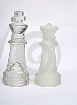 Glass chess pieces, king and queen