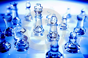 Glass chessboard and pieces