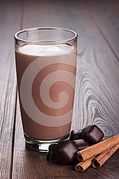 Glass of chocolate milkshake and cinnamon