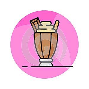 Glass of chocolate milkshake icon, Delicious chocolate sundae vector