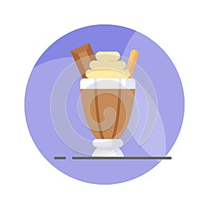 Glass of chocolate milkshake icon, Delicious chocolate sundae vector