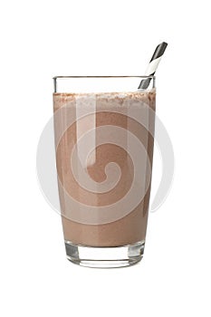 Glass chocolate milkshake isolated on white background