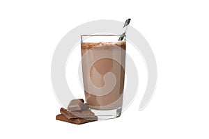 Glass chocolate milkshake isolated on white background
