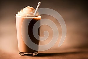 A Glass Of Chocolate Milkshake With A Straw Sticking Out Of It. Generative AI