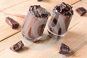 Glass with chocolate pudding