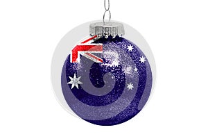 Glass Christmas ball toy isolated on white background with the flag of Australia