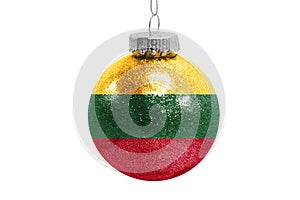 Glass Christmas ball toy isolated on white background with the flag of Lithuania