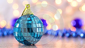 Glass Christmas blue ornament for Christmas tree with blinking lights