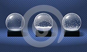 Glass christmas sphere in realistic style. Snow globes