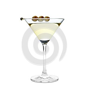 Glass of Classic Dry Martini with  on white background