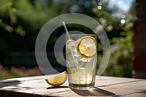 Glass Of Classic Lemonade On Sunny Day. Generative AI