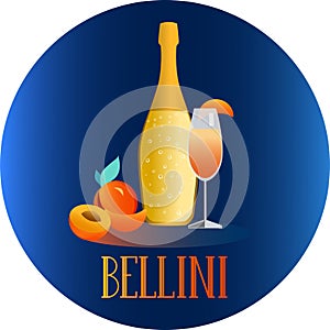 A glass of classical Bellini cocktail vector illustration